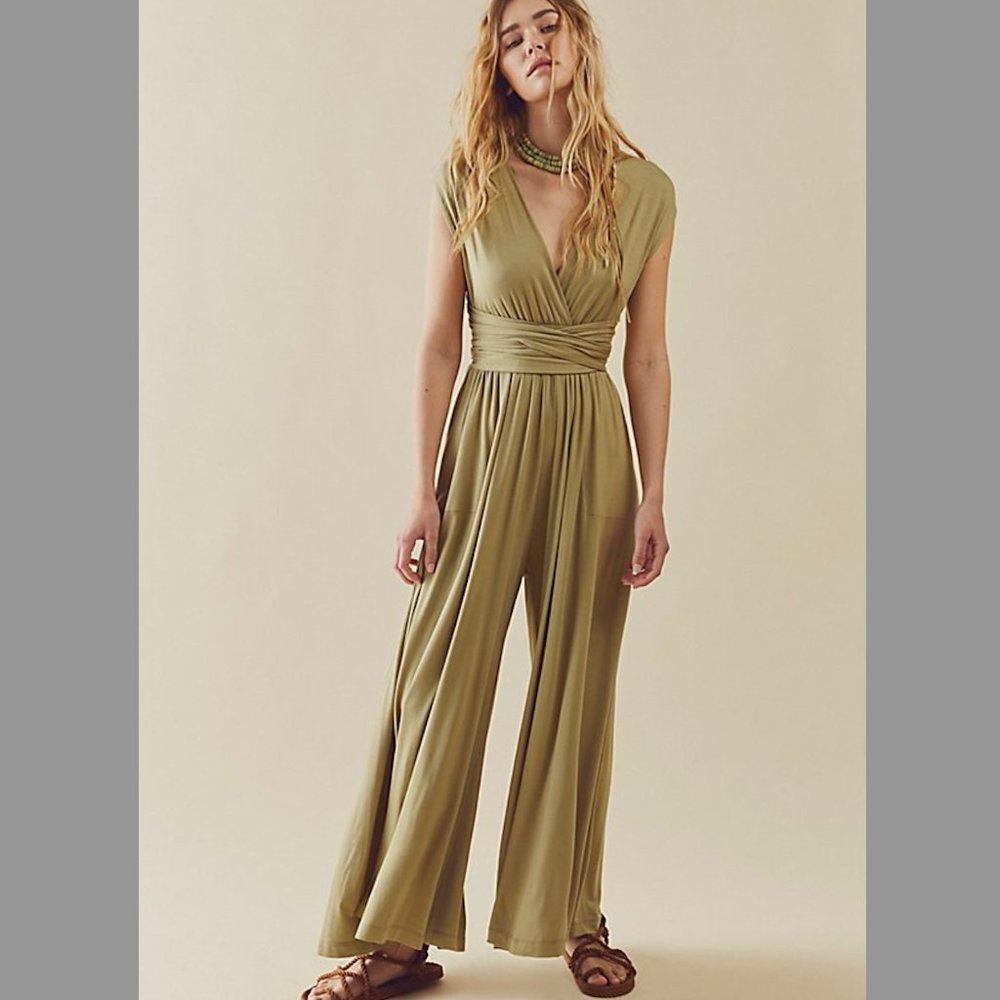 Free People Dani Convertible One-Piece Jumpsuit in New Olive XS NWT